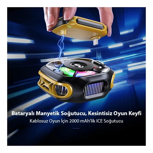 Memo Cx12 Pro 2000mah Bataryalı Manyetik Cep Telefon Soğutma - Sarı - Görsel 5