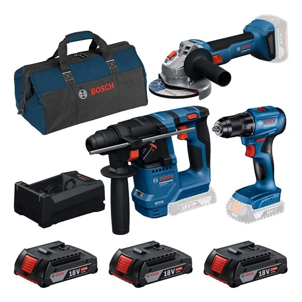 Bosch Professional Gbh 18v-18 + Gsr 185-Lı + Gws 18v-8 + Kanvas Çanta + 3x18v 2.0ah Akülü Set - Görsel 6