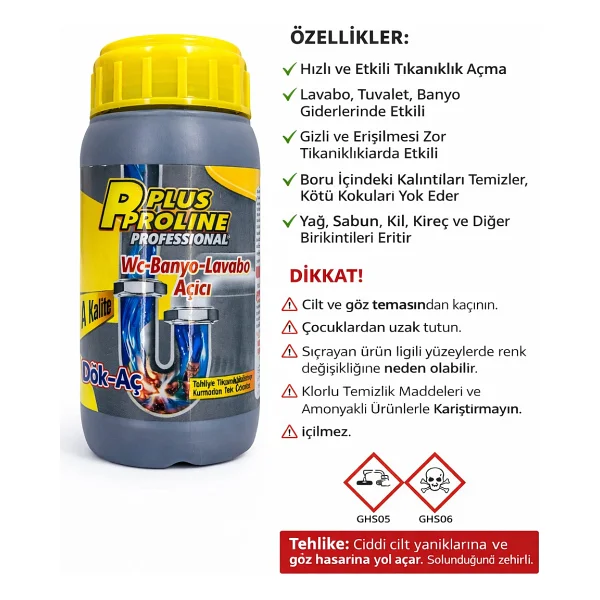 P Plus Proline Plus Proline Dök-Aç Lavabo Banyo Wc Gider Açıcı 500 Gr - Görsel 4