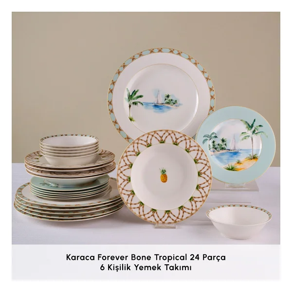 Karaca Forever Bone Tropical 24 Parça 6 Kişilik Yemek Takımı - Görsel 4