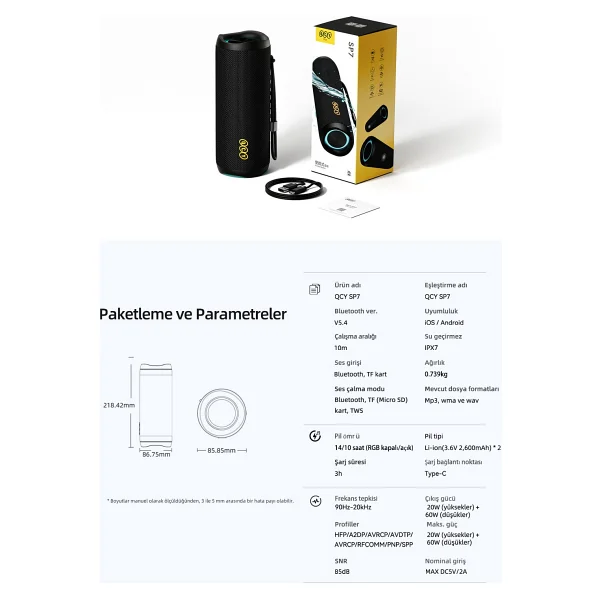 Qcy Sp7 Yeşil RGB Bluetooth Hoparlör - Görsel 7