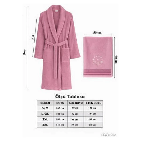 Elif Mira Tek Kişilik Banyo Havlulu Bornoz Seti Pamuklu Bukle Şalyaka Nuvia - Görsel 4