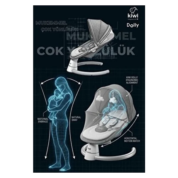 Kiwi Dollyplus 2in1 Otomatik Sallanan Kademe Ayarlı Beşik Ve Anakucağı - Görsel 6