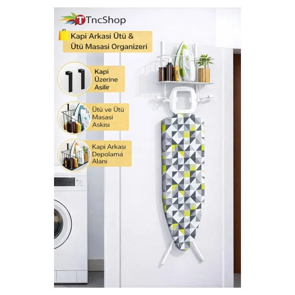Tncpatishop Kapı Arkası Ütü Ve Ütü Masası Askısı Ütü Düzenleyici Raf Ayarlanabilir Organizer Ütü Askılığı Beyaz - Görsel 2