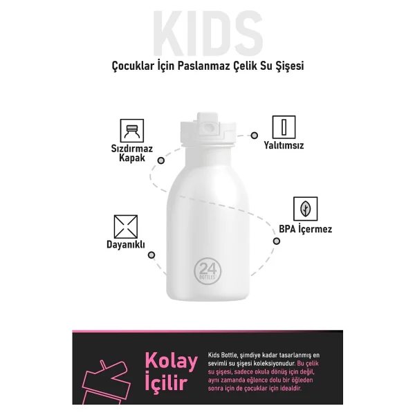 24 Bottles Kids Bottle Happy Penguin Paslanmaz Çelik Çocuk Su Matarası 250 Ml - Renkli - Görsel 5