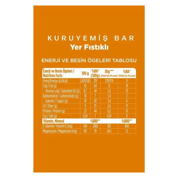 Fellas Yer Fıstıklı Kuruyemiş Bar 30 Gr X 12 Adet - Görsel 5