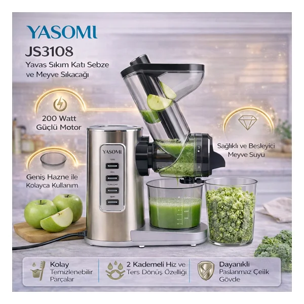 Yasomi Js3108 Slow Juicer Katı Meyve Sıkacağı - Görsel 9