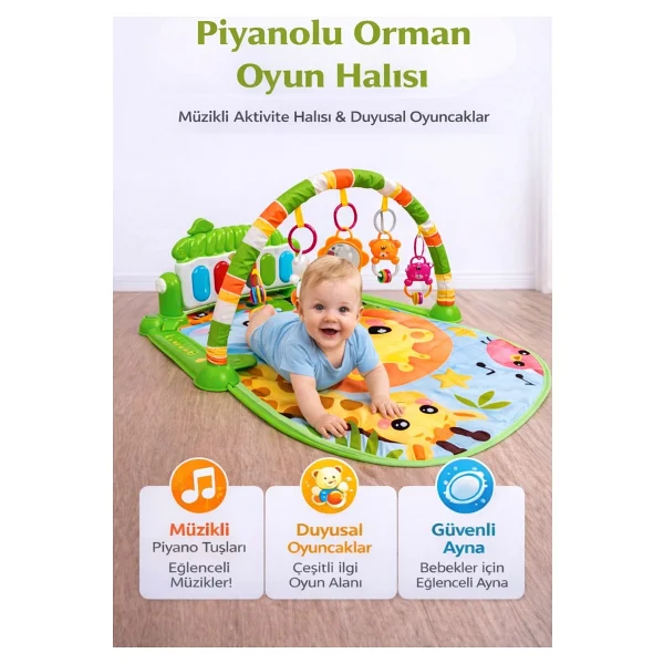 Hak-İş Oyuncak Piyanolu Unicorn Desenli Bebek Oyun Halısı - 0+ Ay, Hayvan Figürlü Işıklı Ve Müzikli Gelişim Matı - Pembe - 76 X 60 X 45 Cm - Görsel 5