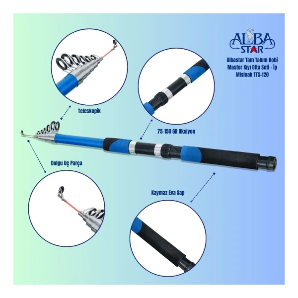 Albastar Tam Takım Hobi Master Kıyı Olta Seti - Ip Misinalı - 360 Cm - Tts120 - 360cm - Görsel 3
