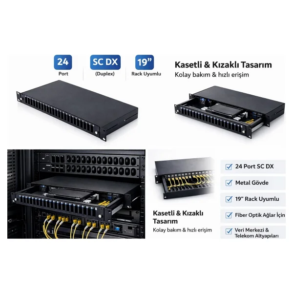 Apronx 24 Port Sc Dx Fiber Optik Patch Panel Kasetli Kızaklı - Görsel 3