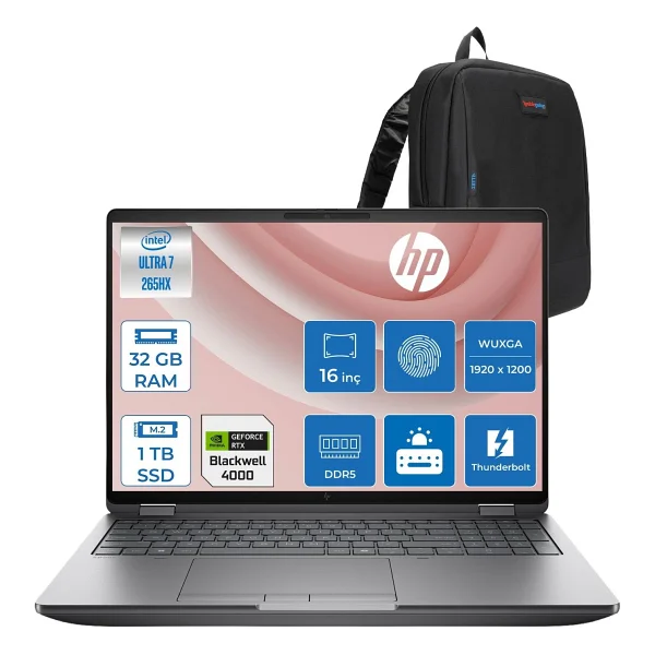 Hp Zbook Fury 16 G1ı Intel Ultra 7 265hx DDR5 128gb 512gb SSD 16gb/Rtxpro4000 Blackwell 16" Wuxga Ips 400nıt Wi-Fi7+BT 5.4 Windows 11 Pro AI Iş Istasyonu C65h8esp41 + Zettaçanta - 512 GB - 128 GB - Görsel 7