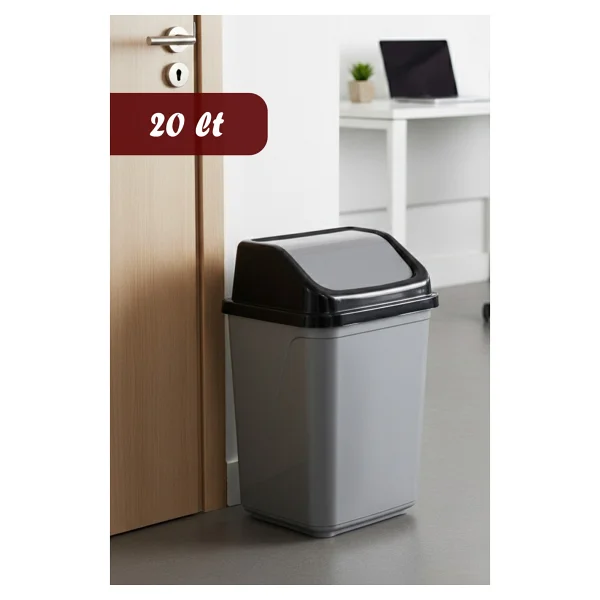 Porsima 0098 Kapaklı Gri-Siyah Çöp Kutusu - Favori Banyo Ve Mutfak Çöp Kovası 30lt - 30 Lt - Görsel 7