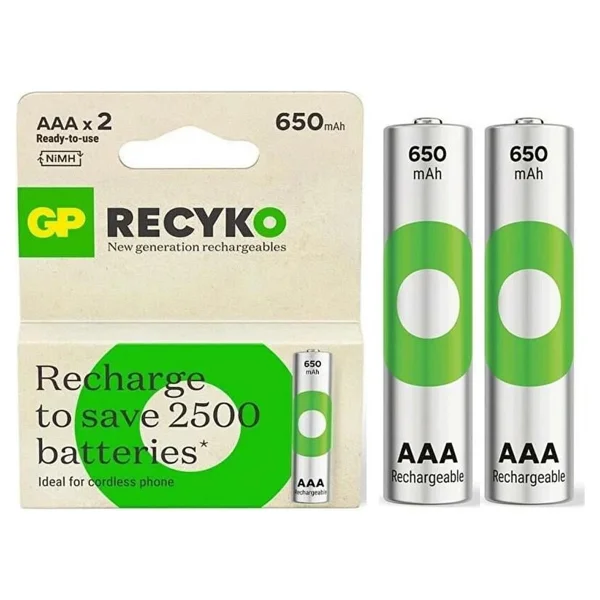 Gp Recyko 650 mAh 2'li Şarjlı Aaa İnce Kalem Pil - Görsel 8