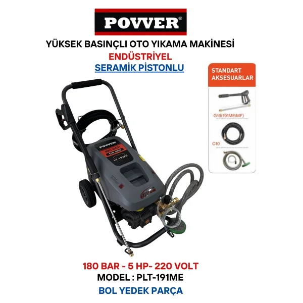 Povver Profesyonel (Bakır Sargılı) İndüksiyon Motorlu Yüksek Basınçlı Yıkama Makinası (3700 W - 180 Bar) - Görsel 10