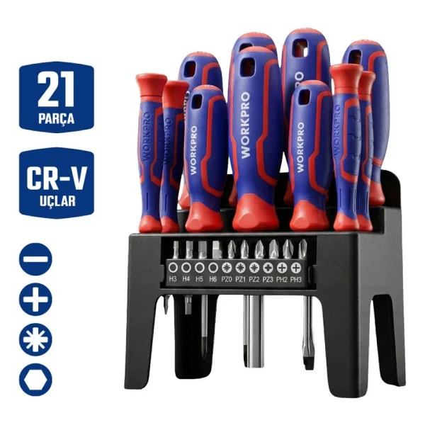 Workpro Wp200551 Cr-V Duvar Askı Aparatlı 21 Parça Tornavida Seti - Görsel 4