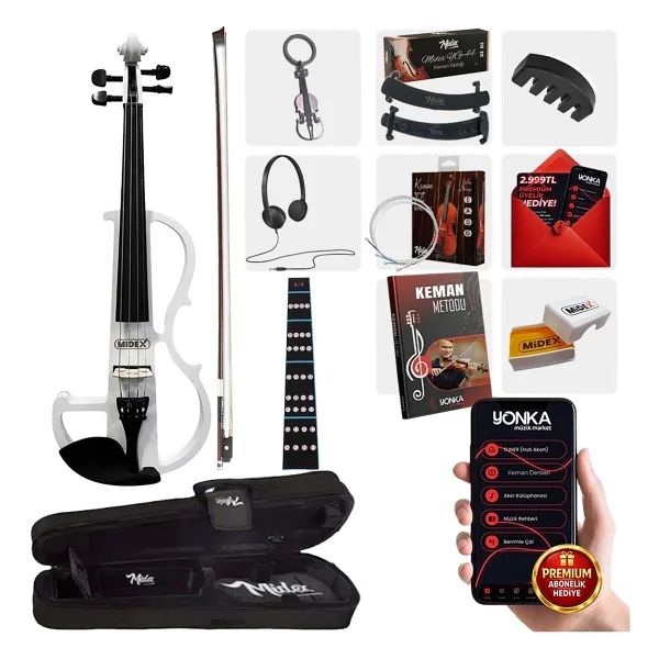 Midex Rcz-606w Elektro Keman Seti Beyaz (Kulaklık Kablo Metod Yastık ) - Görsel 7