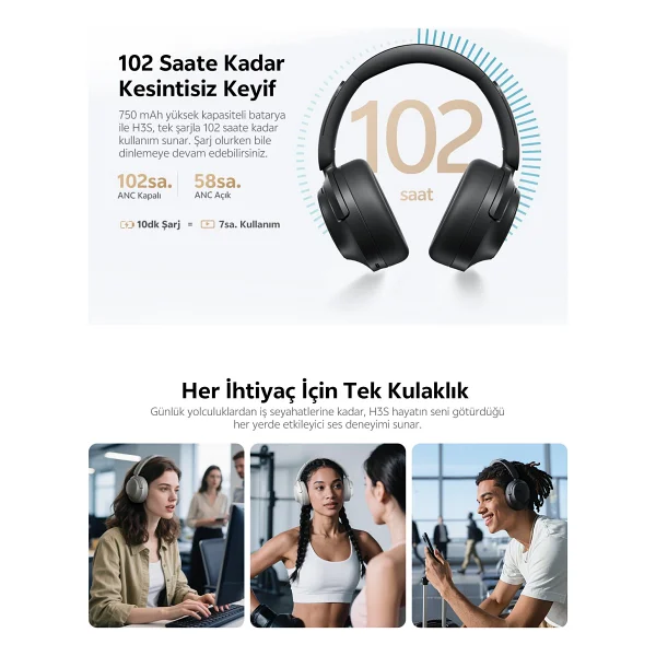 Qcy H3s ANC Kulak Üstü Bluetooth Kulaklık - Görsel 5