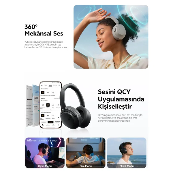Qcy H3s ANC Kulak Üstü Bluetooth Kulaklık - Görsel 6