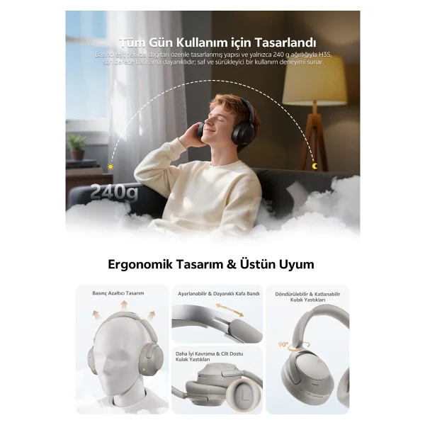 Qcy H3s ANC Kulak Üstü Bluetooth Kulaklık - Görsel 8