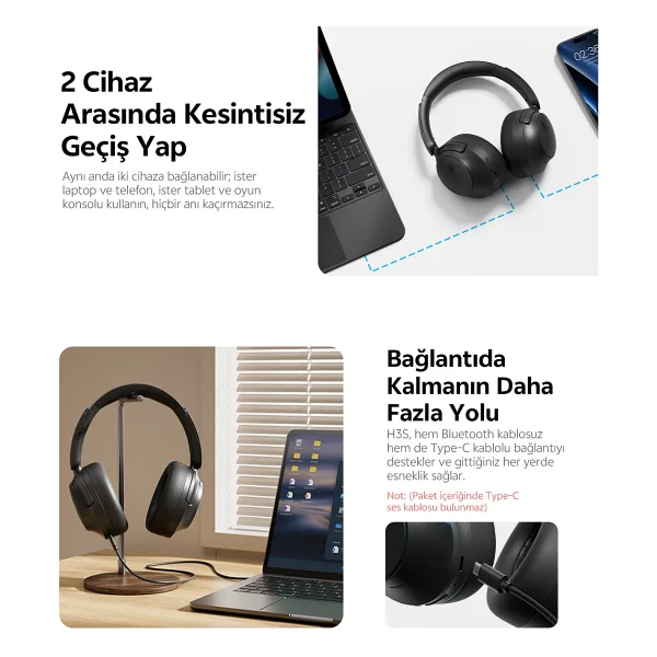 Qcy H3s ANC Kulak Üstü Bluetooth Kulaklık - Görsel 9