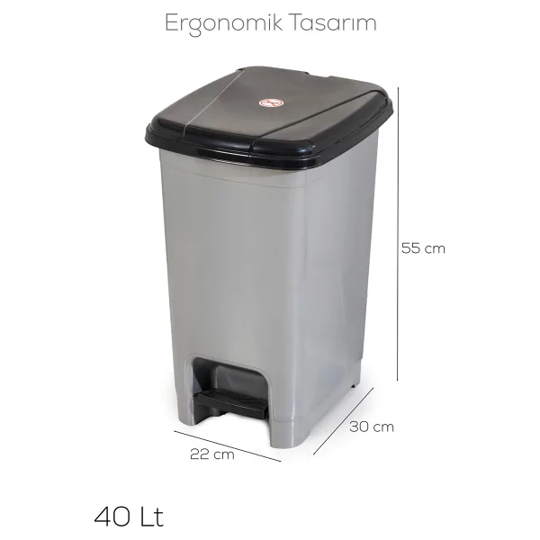Porsima 0131 Pedallı Metalize Banyo Mutfak Çöp Kovası Siyah Kapaklı Slim Pedallı Çöp Kovası 25 Litre - 25 Lt - Gri - Siyah - Görsel 8