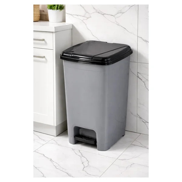 Porsima 0122 Pedallı Metalize Banyo Mutfak Çöp Kovası Siyah Kapaklı Slim Pedallı Çöp Kovası 40 Litre - 40 Lt - Görsel 7