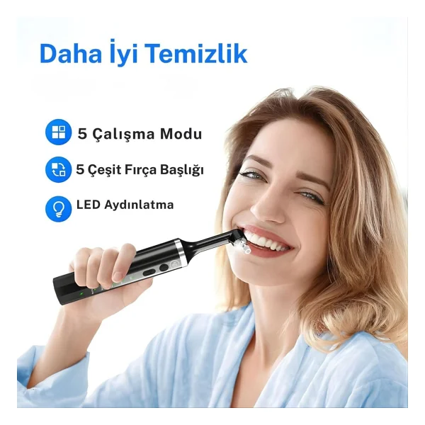 Npo Npo P06 Şarjlı 5 Modlu 5 Uçlu Ledli Tartar Temizleme Diş Beyazlatma Ve Profesyonel Parlatma Seti - Görsel 2