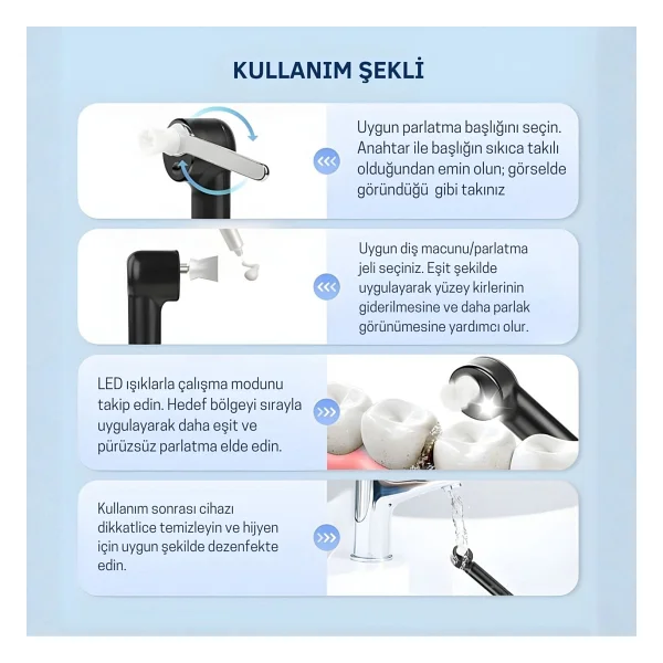 Npo Npo P06 Şarjlı 5 Modlu 5 Uçlu Ledli Tartar Temizleme Diş Beyazlatma Ve Profesyonel Parlatma Seti - Görsel 5