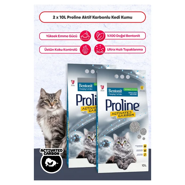 Proline Aktif Karbonlu 10 Lt 2'li Bentonit Kedi Kumu - Görsel 2