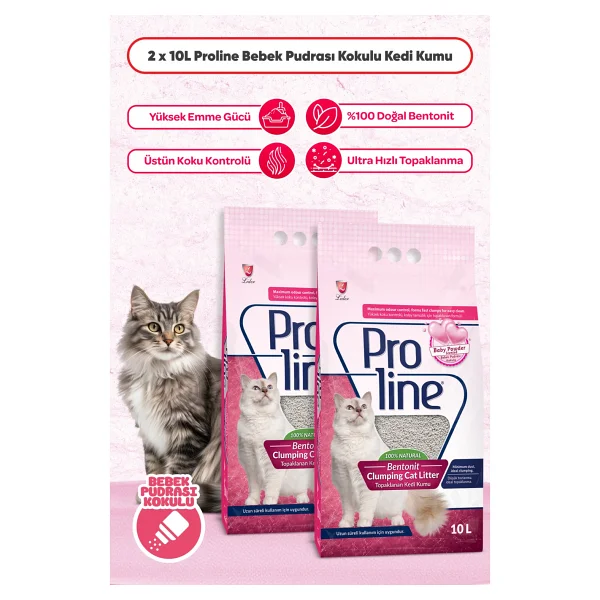 Proline Bebek Pudrası Kokulu 10 Lt 2'li Bentonit Kedi Kumu - Görsel 3