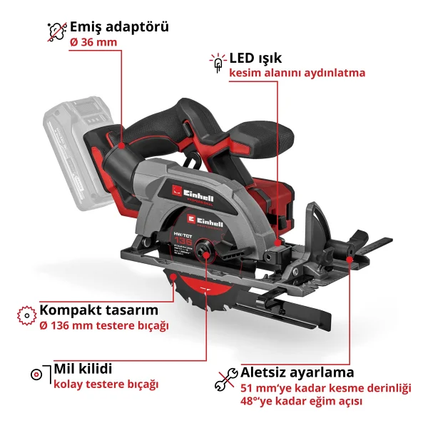 Einhell Tp-Cs 18/136-C Li Bl Aküsüz Daire Testere - Görsel 2