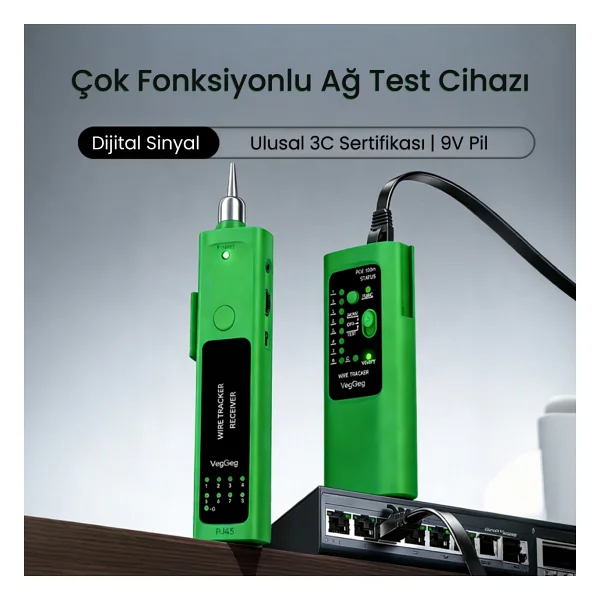 Veggieg V-E112 Çantalı Kablo Bulucu ve Poe Destekli Ethernet Ağ Kablosu Test Cihazı - Görsel 2