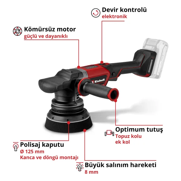 Einhell Professional Kablosuz Eksantrik Polisaj Cp-Ep 18/125 Li Bl-Solo Power X-Change (18 V, 125 Mm Polisaj, Kömürsüz, 500-3.800 Dev/Dak, 3 X Polisaj Pedi Dahil, Aküsüz) - Görsel 2
