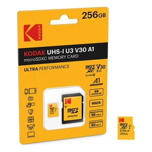 Kodak 256GB UHS-I U3/V30/A1 Yellow Micro SD + Adaptör - Görsel 3