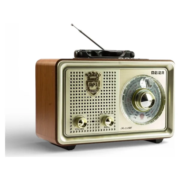Meier M 110BT Bluetoothlu USB Sd Dvs Nostaljik Radyo Fm Am Sw Kumandalı Radyo - Kahverengi - Görsel 2