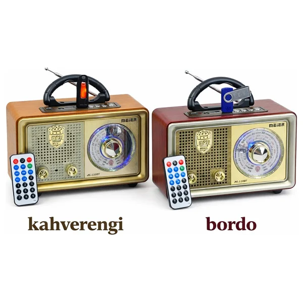 Meier M 110BT Bluetoothlu USB Sd Dvs Nostaljik Radyo Fm Am Sw Kumandalı Radyo - Kahverengi - Görsel 3