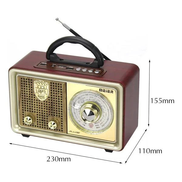 Meier M 110BT Bluetoothlu USB Sd Dvs Nostaljik Radyo Fm Am Sw Kumandalı Radyo - Kahverengi - Görsel 4