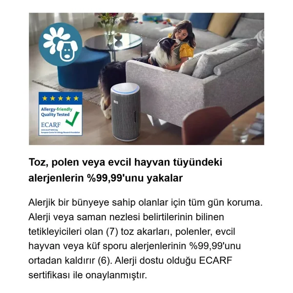 Philips 135 M2 Kapasiteli Uygulama Kontrollü Hava Temizleme Cihazı Villa Ve Dublex Ev Için Uygun Hepa Filtreli Geniş Salon Tipi Üstün Temizleme Gücü - Beyaz - Görsel 5