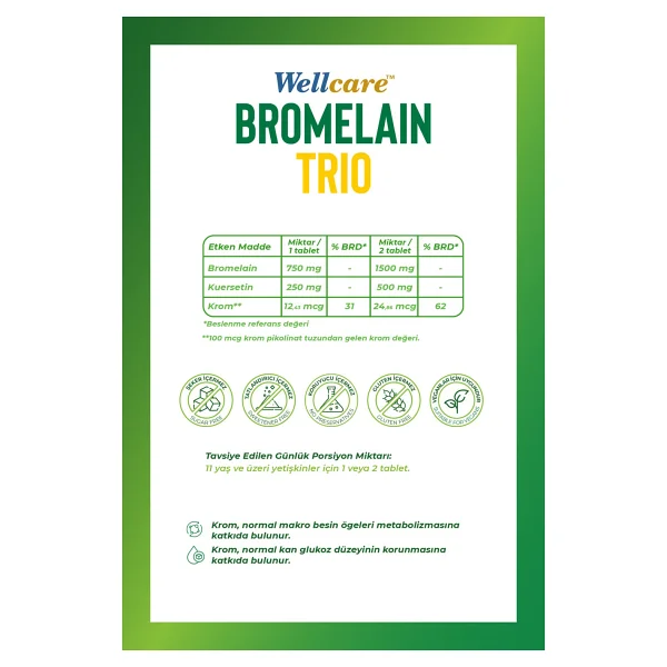 Wellcare Bromelain Trio 60 Tablet - Görsel 2