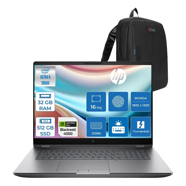 Hp Zbook Fury G1ı Intel Ultra 9 285hx DDR5 128gb 1tb SSD 16gb/Rtxpro4000 Blackwell Wuxga (1920 X 1200) Ips 400nıt Wi-Fi7+BT 5.4 Windows 11 Pro AI Iş Istasyonu 5f9q9esp42 + Zettaçanta - 1 TB - 128 GB - Görsel 6