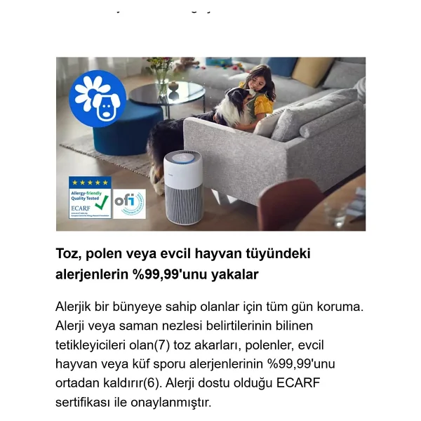 Philips 109 M2 Kapsama Alanlı Wi-Fi Destekli Sessiz Hava Temizleyici Silentwings Teknolojisi Ile Havayı Virüs Toplar Büyük Oda Ve Evler Için Akıllı Temizleyici - Beyaz - Görsel 8