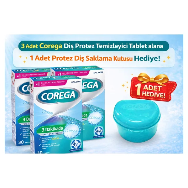 Corega Diş Protez Temizleyici 30 Tablet - 3 Adet -Diş Protez Saklama Kutusu Hediyeli - 3 Dakikada Temizleyici Tablet - Görsel 3