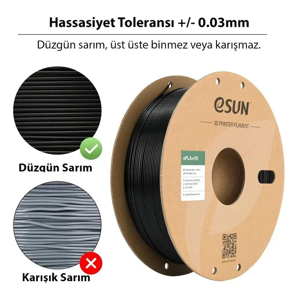 Esun Pla-Hs Siyah Filament 1.75mm 1kg - Yüksek Hız Uyumlu Pla+ - Görsel 2
