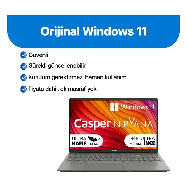Casper Nirvana X650.1362-Df00r-G-F İ7-13620h 32 GB 1 TB SSD UHD Graphics 15.6" Full HD Notebook - Görsel 2