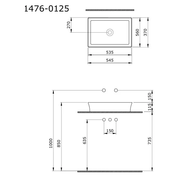 Bocchi Sottile Slim Line 1476-005-0125 55 Cm Parlak Siyah Tezgah Üstü Lavabo - Görsel 2