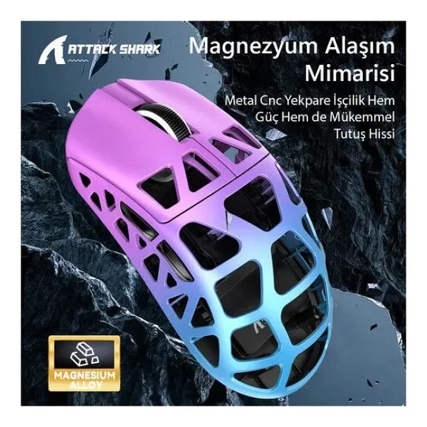Attack Shark R3 Şarjlı Optik Kablolu/Kablosuz Oyuncu Mouse - Görsel 6