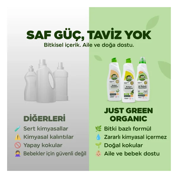 Just Green Organic Bitkisel Okaliptüs Ve Lime Yağlı Sıvı Bulaşık Deterjanı 750 Ml - Görsel 7