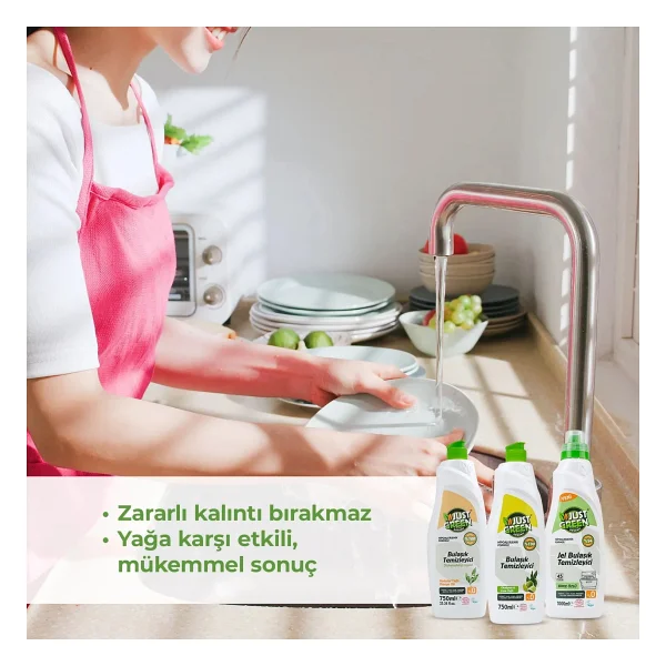 Just Green Organic Bitkisel Okaliptüs Ve Lime Yağlı Sıvı Bulaşık Deterjanı 750 Ml - Görsel 8