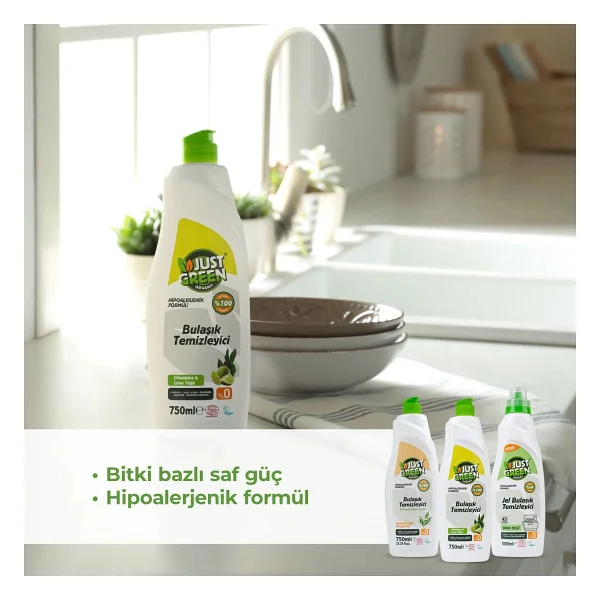 Just Green Organic Bitkisel Okaliptüs Ve Lime Yağlı Sıvı Bulaşık Deterjanı 750 Ml - Görsel 9