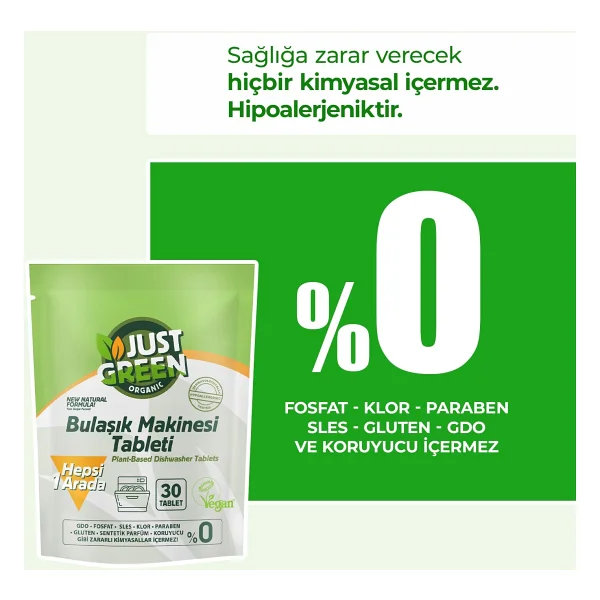 Just Green Organic Bulaşık Makinesi Tableti 30'lu - Görsel 2